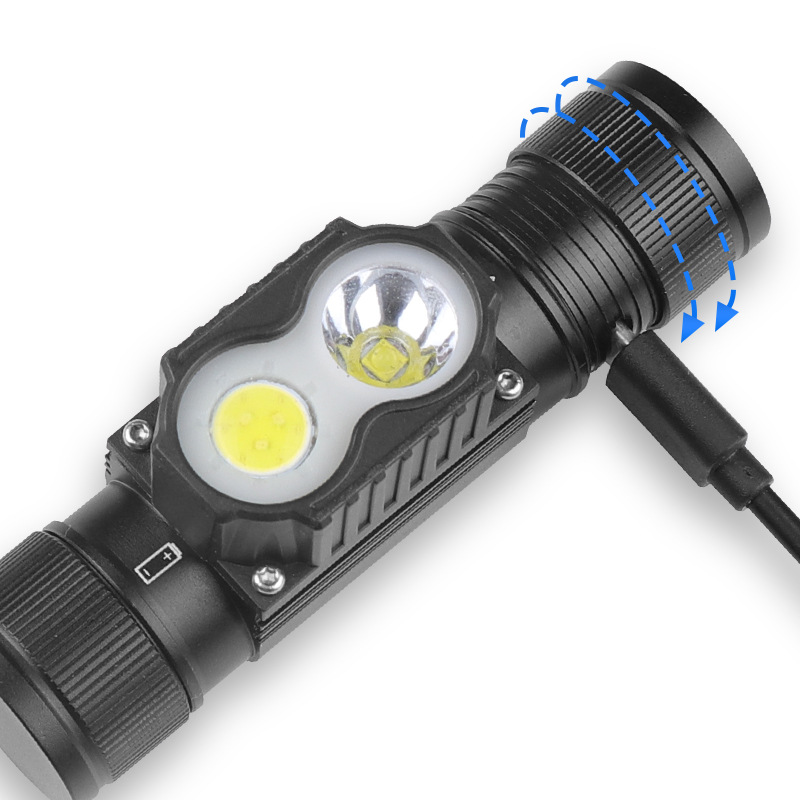 New XTE+COB Type-c Charging Red Light Warning Outdoor Mountaineering Aluminum Alloy LED Headlamp_desvips.com