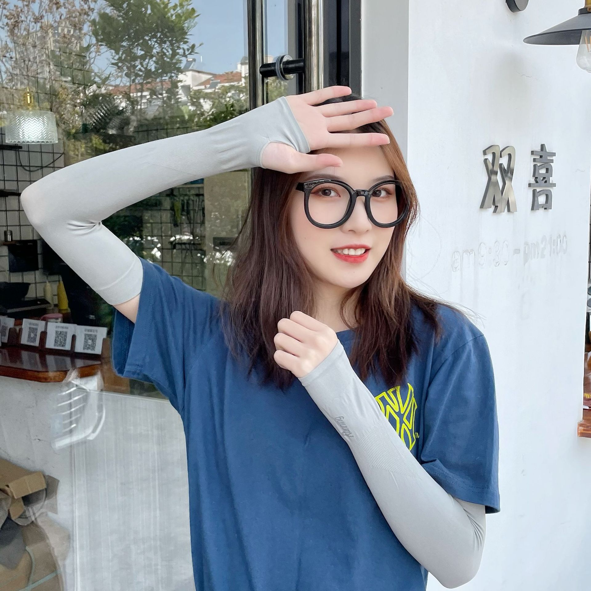 夏季冰絲袖套女遮陽防紫外線手臂套袖男冰袖手套長款防曬護臂網紅