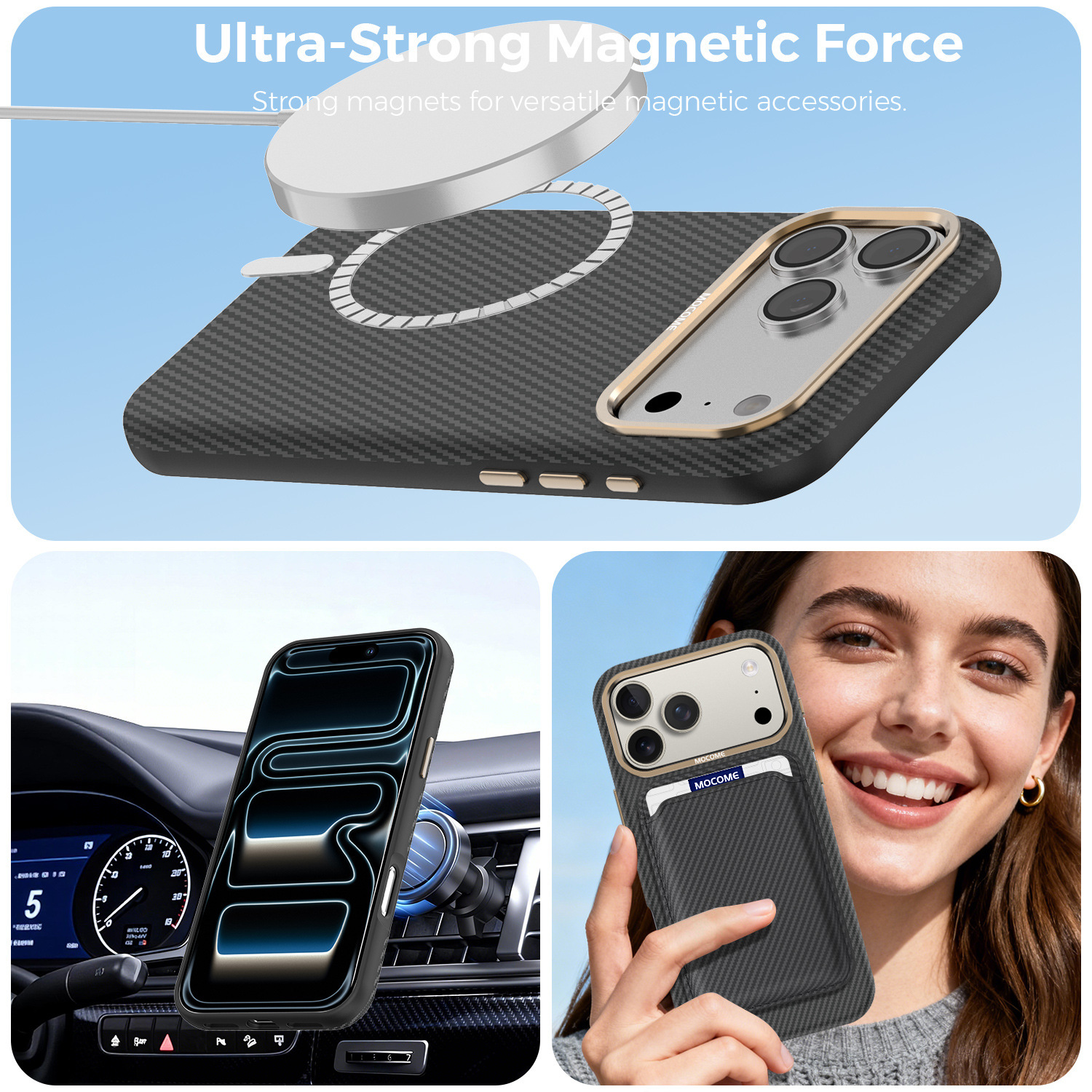 Ốp lưng iPhone chống sốc sợi Kevlar nam châm MagSafe vòng kim loại bảo vệ camera — Cam, Đen, Xám, Xanh đậm chi tiết 22