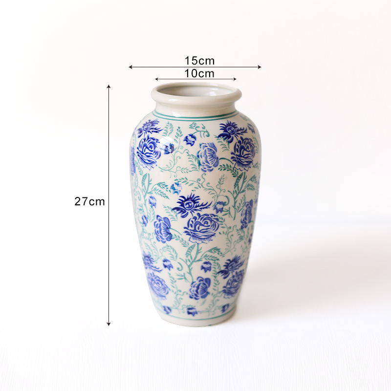 青花磁器花瓶、陶磁器花瓶、新中式水耕栽培磁器、高級感のあるリビングルーム装飾花器、ワンピース配送