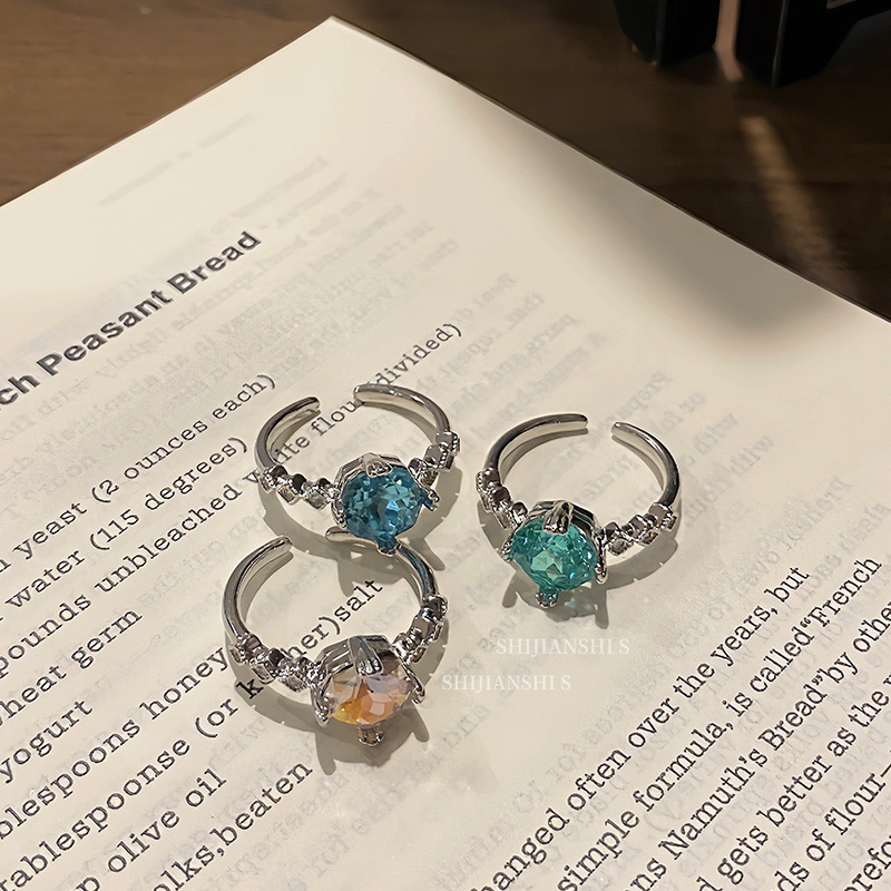 「Songjian Broken Starlight」Light Oxygen Clear Rose Cut Light Color Open Ring Spring Delicate Silver Ring