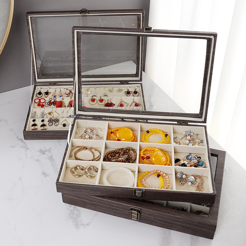Jewelry earrings, earrings, necklaces, storage box, bracelets, large-capacity anti-oxidation lattice jewelry box with lid
