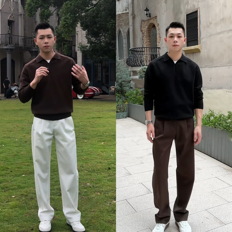秋季男士时尚百搭潮流简约纯色极简宽松老钱直筒休闲裤|undefined