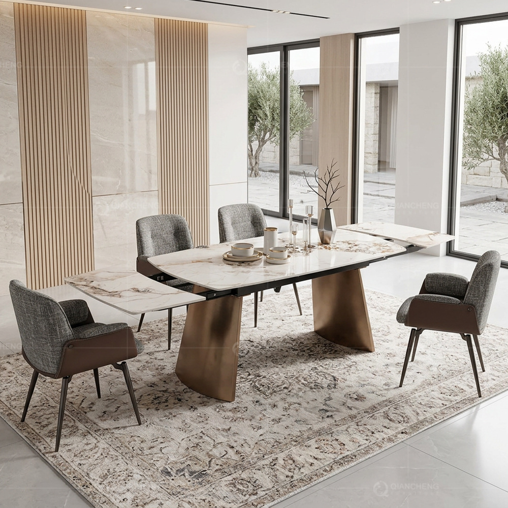 Mesa de Comedor Telescópica Giratoria para 8 Personas de Placa de Roca, Ajustable, para Restaurante
