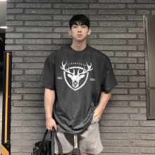 肌肉潮牌夏季印花宽松健身衣服兄弟训练休闲运动短袖T恤衫