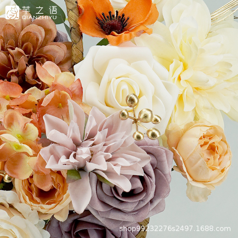 歐式婚禮盒裝花婚禮生日派對(duì)仿真花禮盒情人節(jié)禮物DIY新娘手捧花