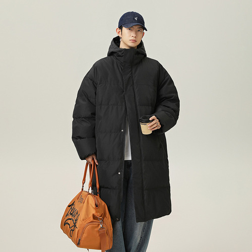 Men's Long-Sleeve Cotton Coat Winter Thick Warm Waterproof Hooded Sweatshirt Trend Brand Knee-Length Casual Cotton Jacket Outerwear