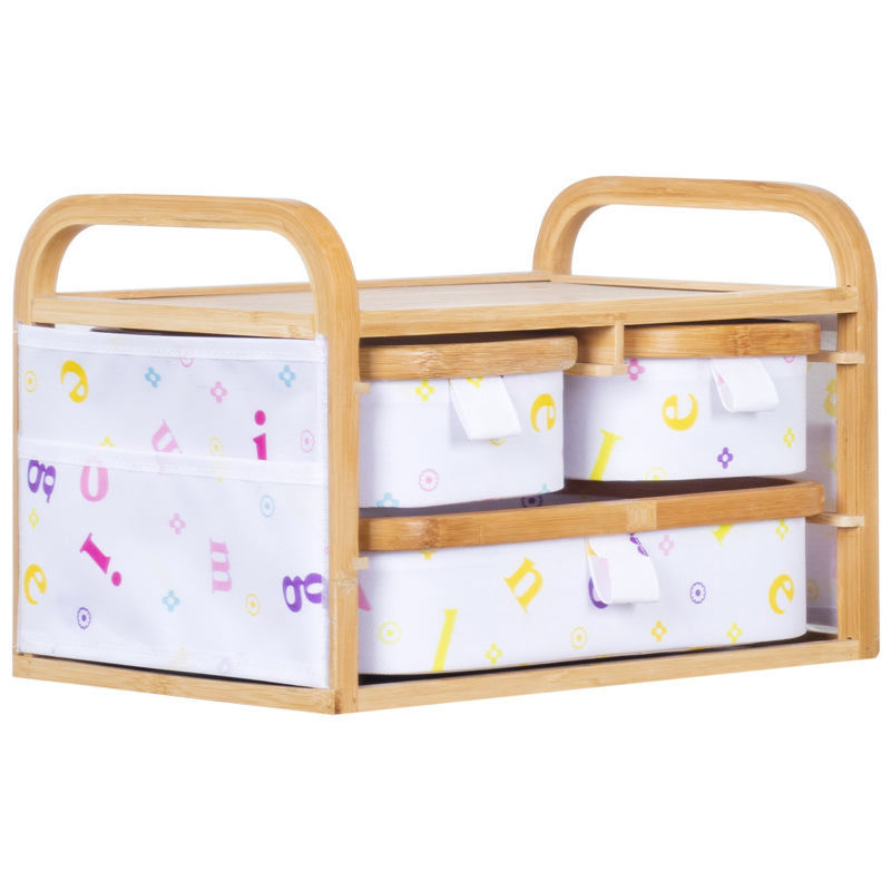 Estilo japonés tela de bambú de gran capacidad multifuncional caja de almacenamiento de cosméticos dormitorio escritorio cesta de almacenamiento de artículos diversos