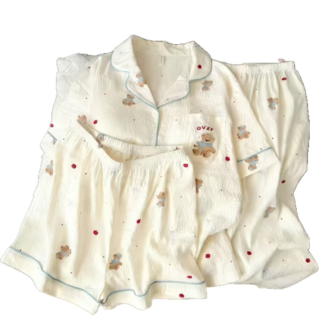120G nubes de algodón pijama de manga corta tres piezas set ropa para el hogar sudeste asiático TK pedidos de comercio exterior transfronterizo entidad mayorista