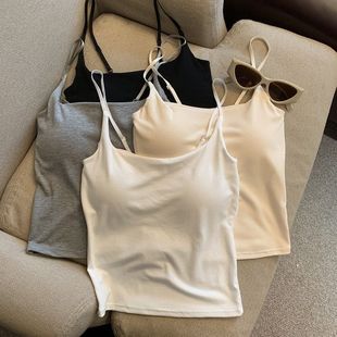 Simple Solid Color Camisole with Built-In Bra Pads, Slim-Fit Short Style, Beautiful Back, Tube Top for Women