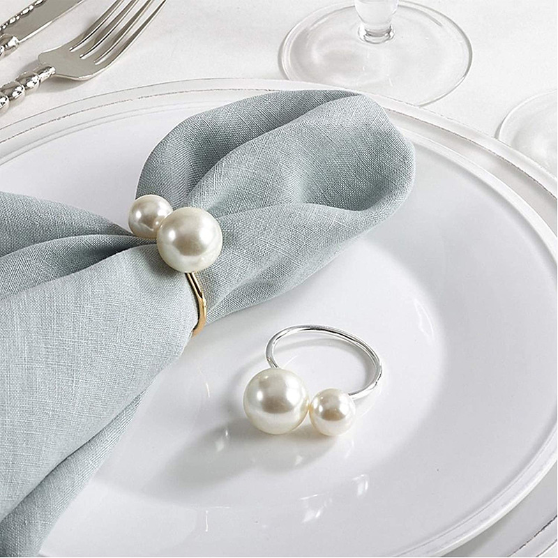 Simple Style Simple Round Pearl Metal Napkin Rings 6 Pieces Per Pack
