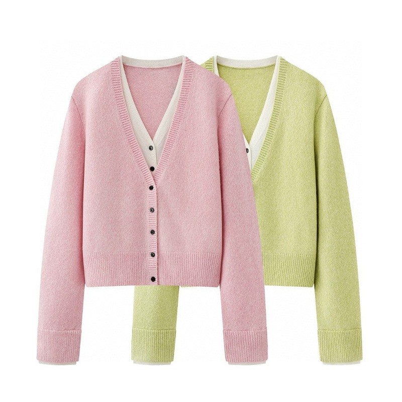 M*O Women's Clothing C+ Series Knitwear 2026 Spring New Cashmere and Sheep Wool Blend Faux Two-Piece Sweater for Women