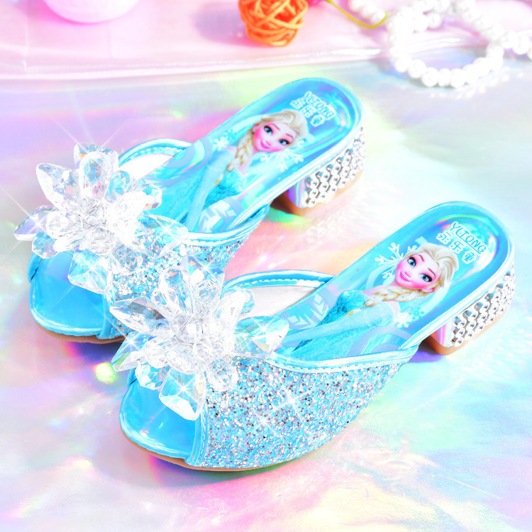 Girls Crystal Shoes Summer Frozen Blue Aisha Sandals Children High Heel Slippers Stylishly Baby Princess Shoes