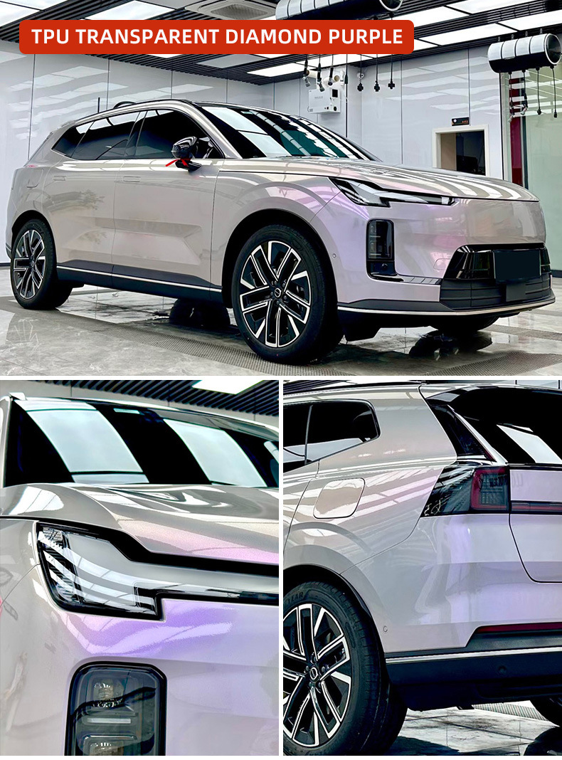 Cross-Border Wholesale Transparent Glitter Purple Tpu Car Paint Protection Film Ppf Self-Healing Anti-Scratch Car Body Color Change Film