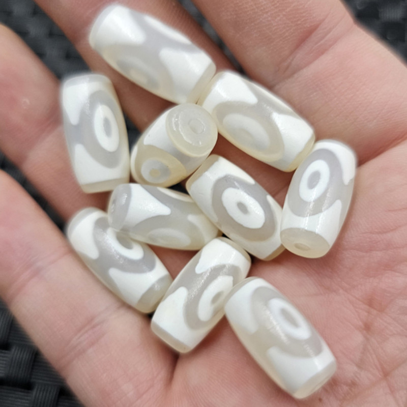 White Three-Eyed Dzi Beads Rice Beads Jade Loose Beads White Agate Oval Passepartout DIY Jewelry Accessories Handmade Beads