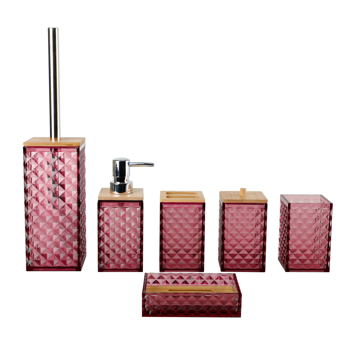 5002-6 Cubierta de bambú Set de seis piezas - vino rojo