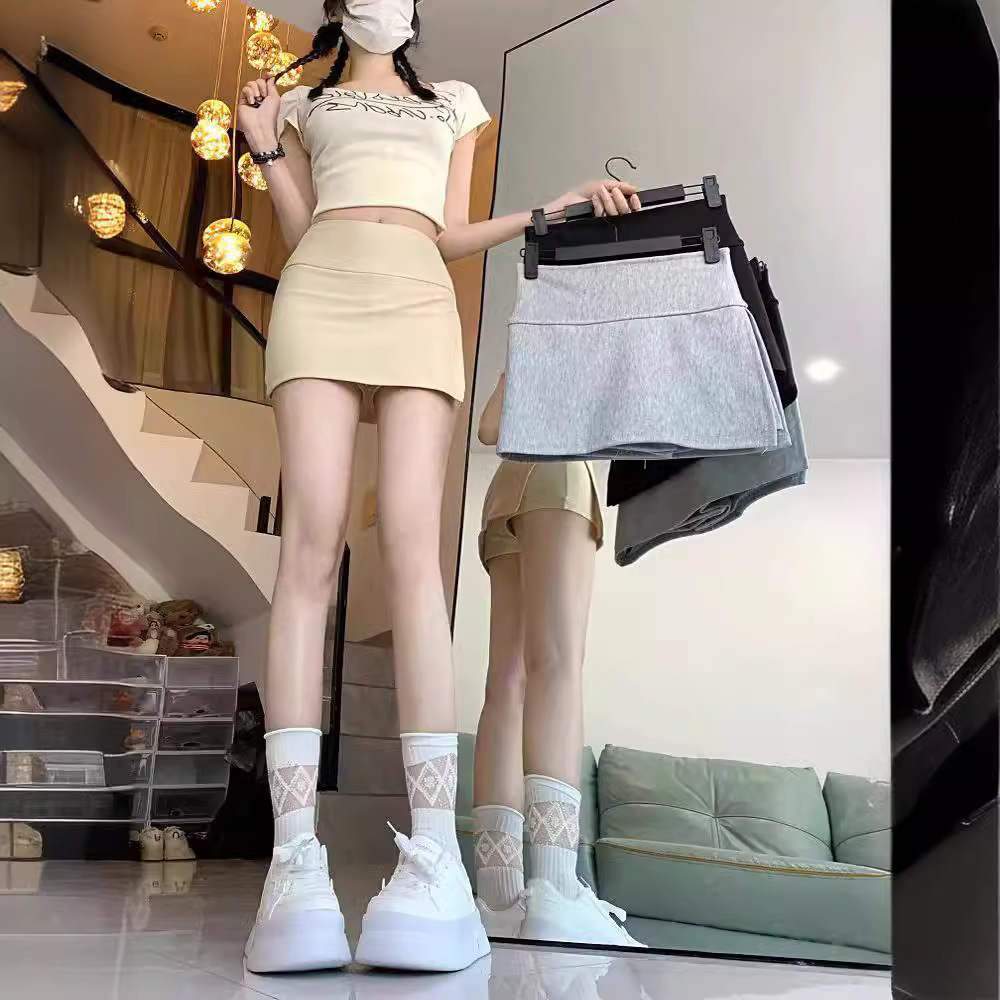American sports gray skirt women's summer design sense split hip skirt overskirt hot girl A- line skirt