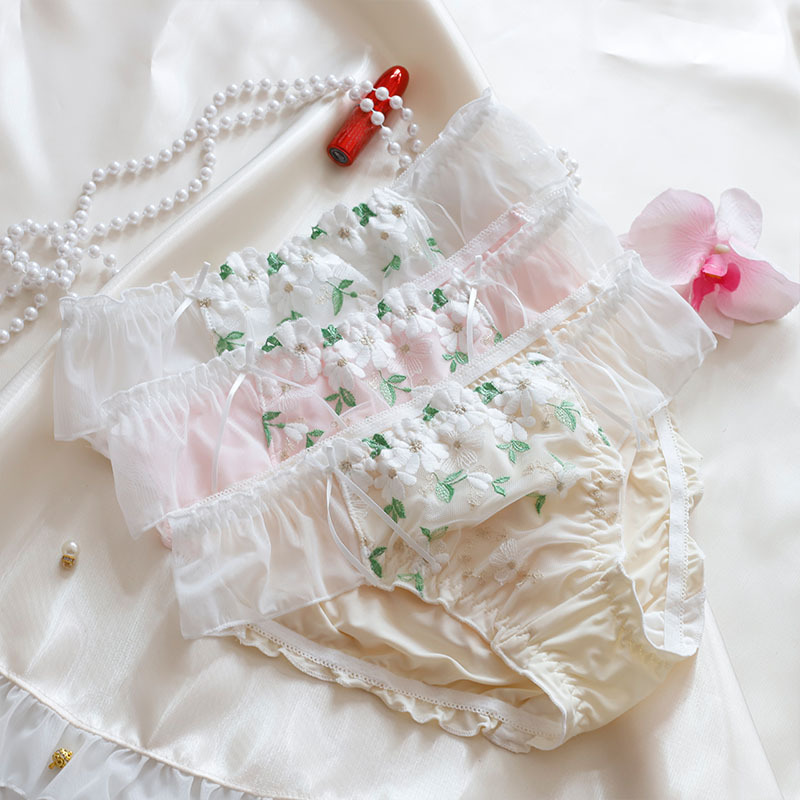 New Japanese Style Women's Underwear Low Waist Cool Summer Lace Embroidery Adult Girl College Student's Triangle Shorts