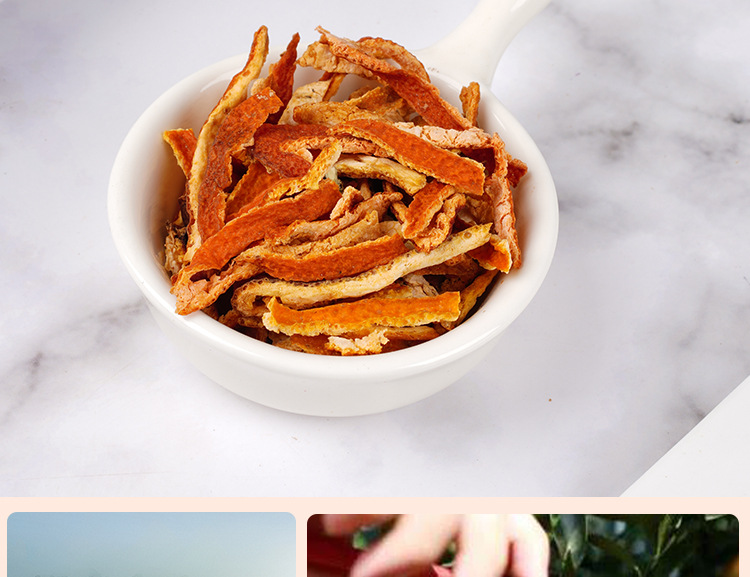 Chen Pi Shreds (Citrus reticulata) — Aged Dried Tangerine Peel, 70g Jar for Tea & Soup in use