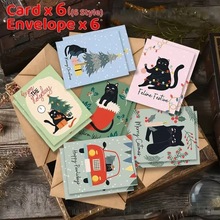 跨境新款黑猫主题贺卡用于圣诞和新年贺卡节日祝福和感谢贺卡