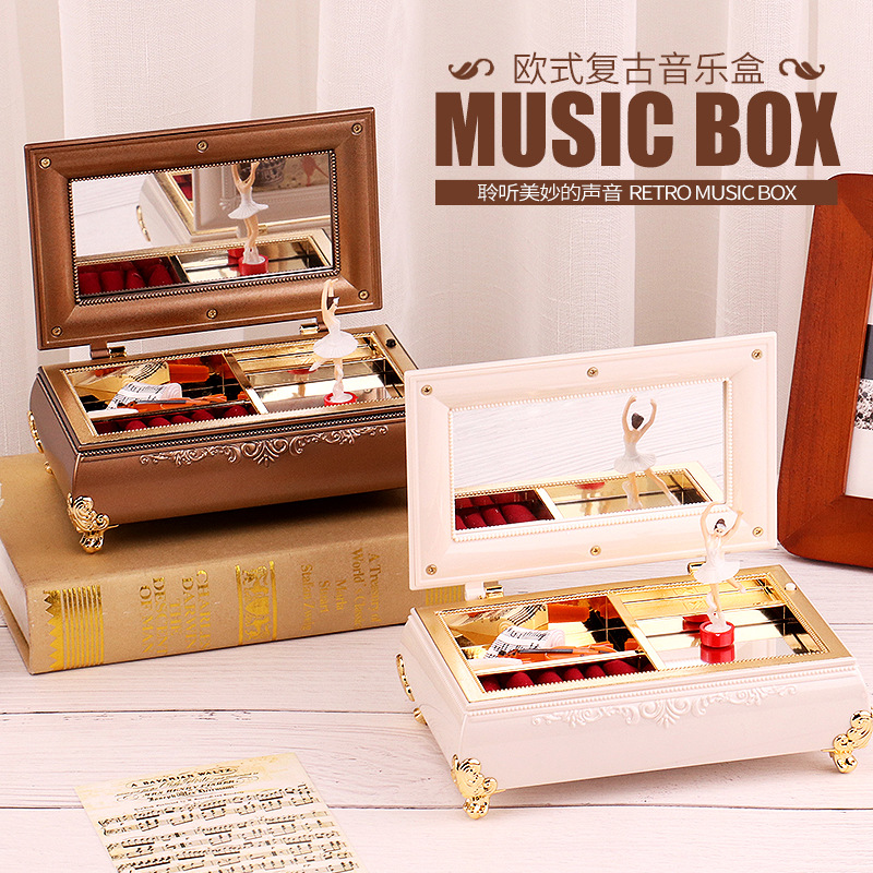 复古欧式镜子首饰盒八音盒旋转跳舞女孩音乐盒梳妆台精致摆件礼品