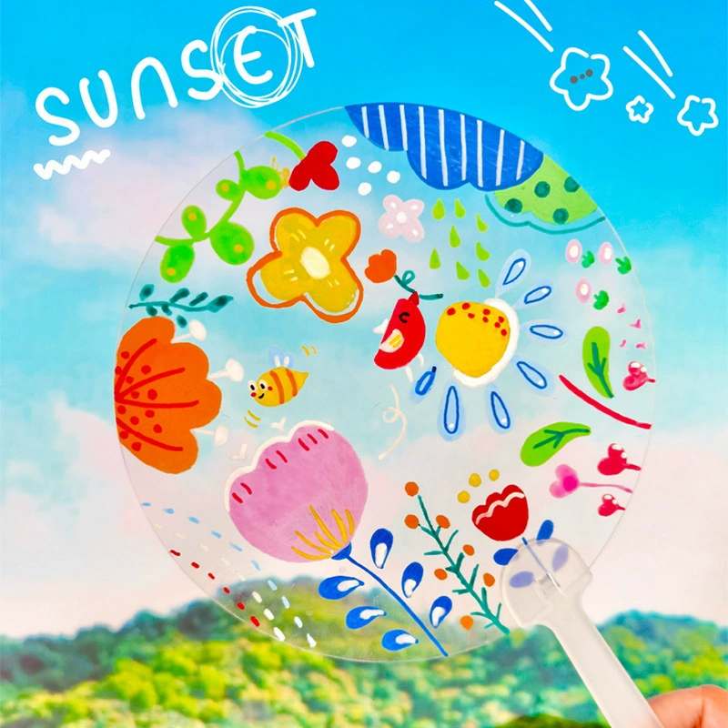 Прозрачный ПВХ пустой рисунок вентилятор ручной работы DIY Дети Просвещение Граффити Творческий ручной работы окрашенный пластиковый материал вентилятора