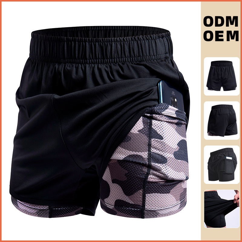 2023 American Sports Shorts Men's Elastic Quick-drying Fake Two-piece Fitness Pants Marathon Running Pants LULU Same Style
