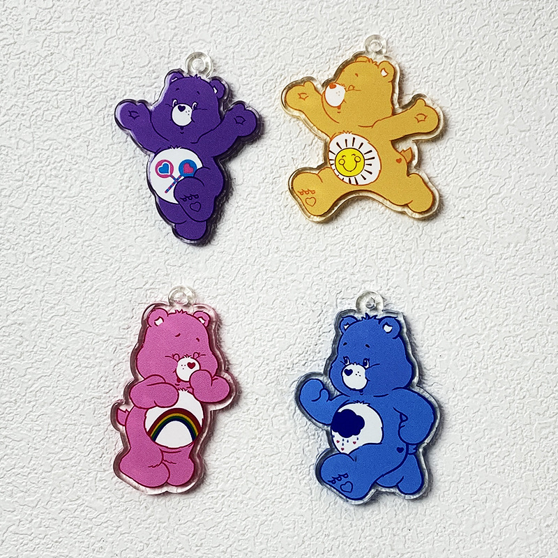 Nuevo acrílico transfronterizo cartoon decoración bolsos de automóviles llavero colgante DIY feliz oso accesorios colgante