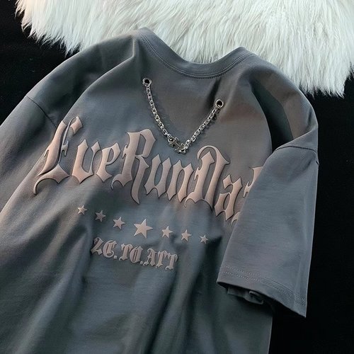 Heavyweight American street style bubble necklace t-shirt for men, short sleeve loose European and American fashion brand hiphop street dance half sleeve t-shirt