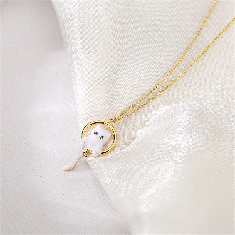 Cute Animal Copper Inlay Zircon Pendant Necklace 1 Piece