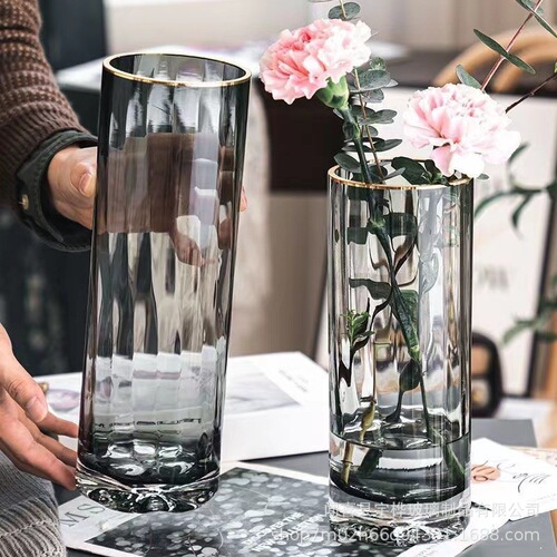 Nordic light luxury transparent glass vase water-raised flowers sunflower lily high-end vase living room decorations