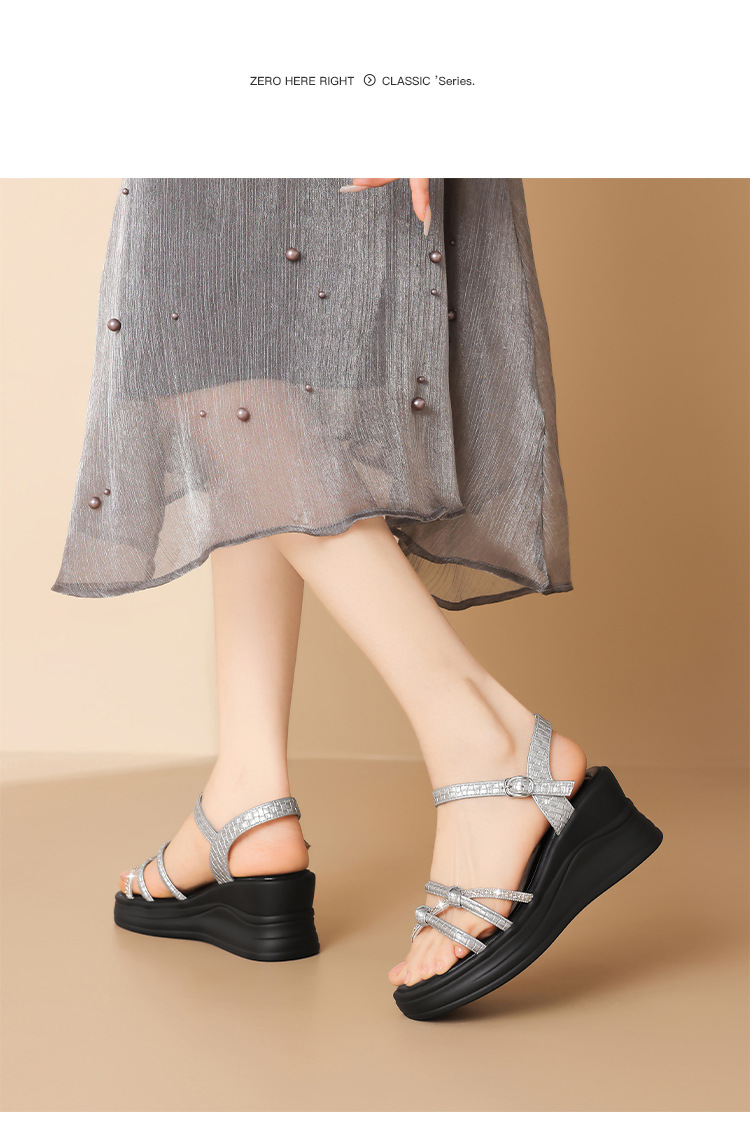 Sandal nữ đế xuồng cao gót quai ngang đính đá phong cách Pháp — JF577 Bạc chi tiết 20