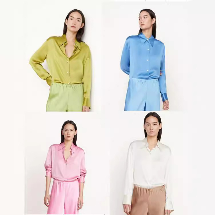 American Niche Heavy Mulberry Silk Shirt Draping Top Silk Stretch Forged Point Collar Long Sleeve Shirt