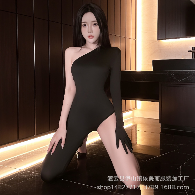 Women's sexy lingerie, asymmetrical one-shoulder bodysuit, sexy mature lady style tight-fitting outfit, uniform temptation nightclub costume Women's sexy lingerie, asymmetrical one-shoulder bodysuit, sexy mature lady style tight-fitting outfit, uniform temptation nightclub costume