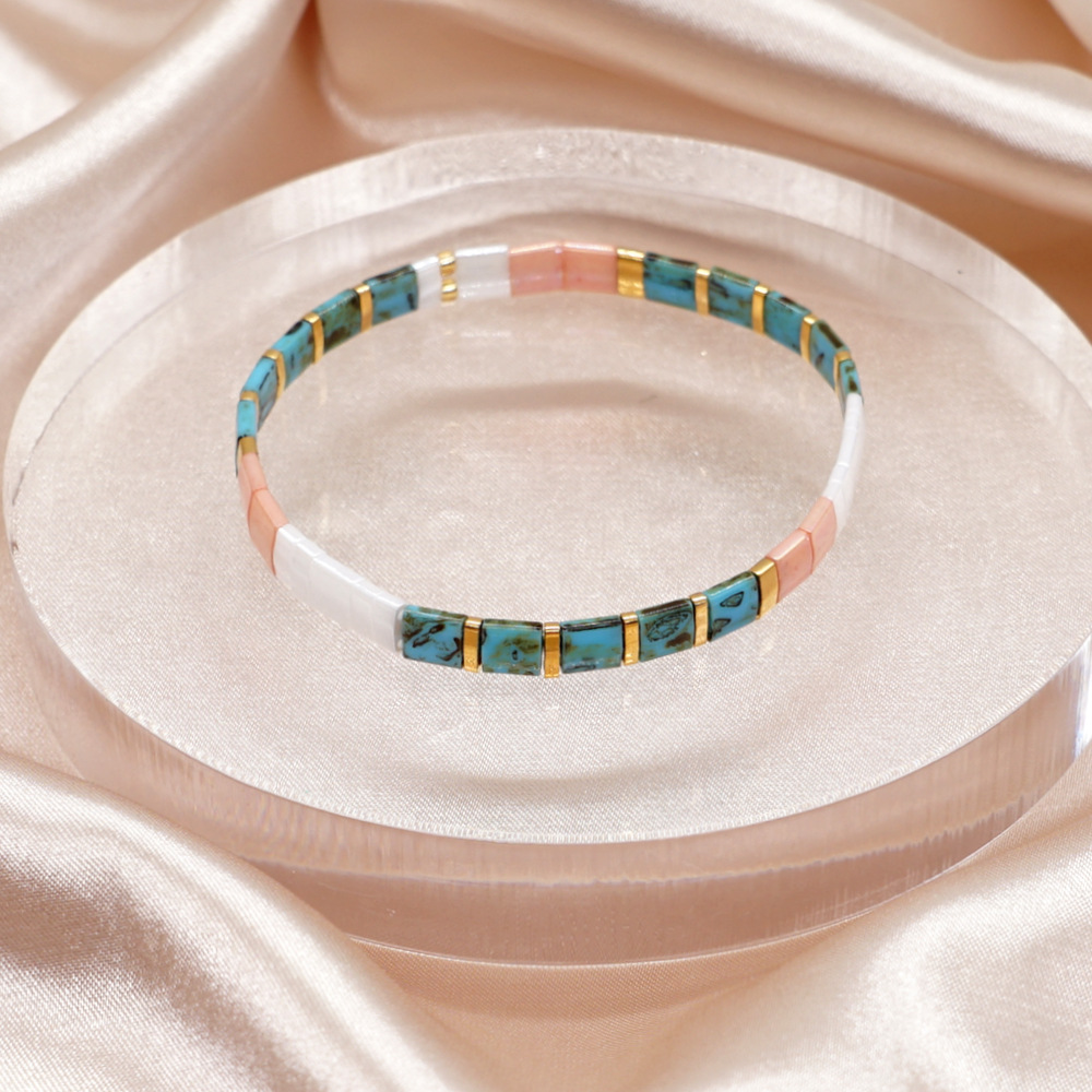 Fashion New Bohemian Personality Turquoise Pattern White Bracelet display picture 2