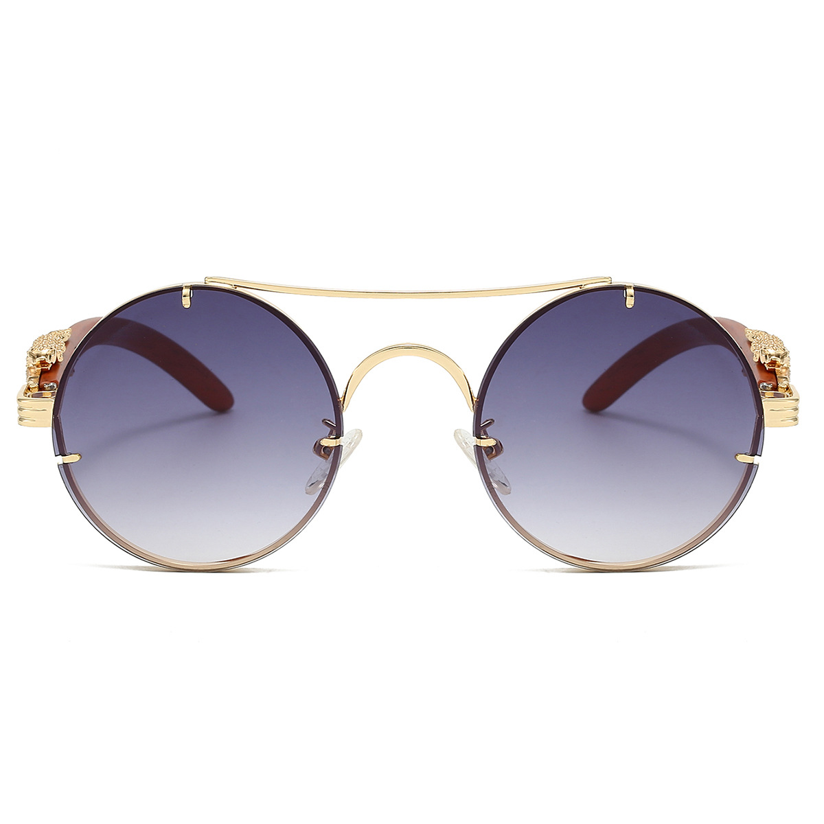 Runde Retro Sonnenbrille Mit Doppelsteg Und Leopardenmuster_voghion.com