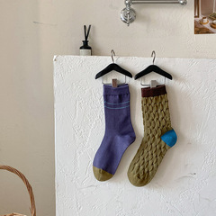 無骨秋冬襪子女復古浮雕中筒女襪批發潮牌可愛外穿網紅款堆堆襪棉
