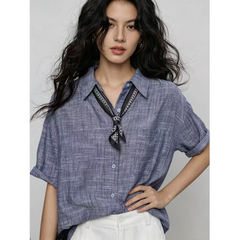Yujian/Design-Inspired Short-Sleeve Shirt for Women 2026 New Summer Vacation Style Commuter Linen Top Yujian/Design-Inspired Short-Sleeve Shirt for Women 2026 New Summer Vacation Style Commuter Linen Top