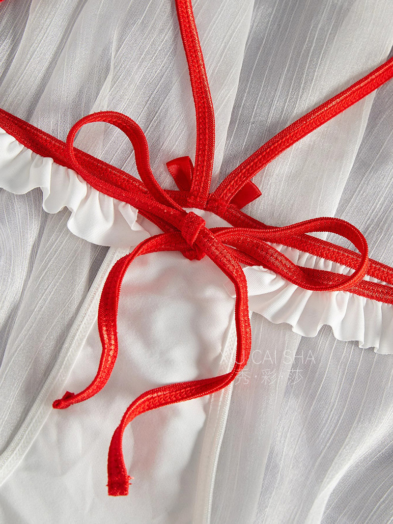 Nurse Role-Play Costume Set with Open Jumpsuit, Headpiece and Black Stockings — detail image 24