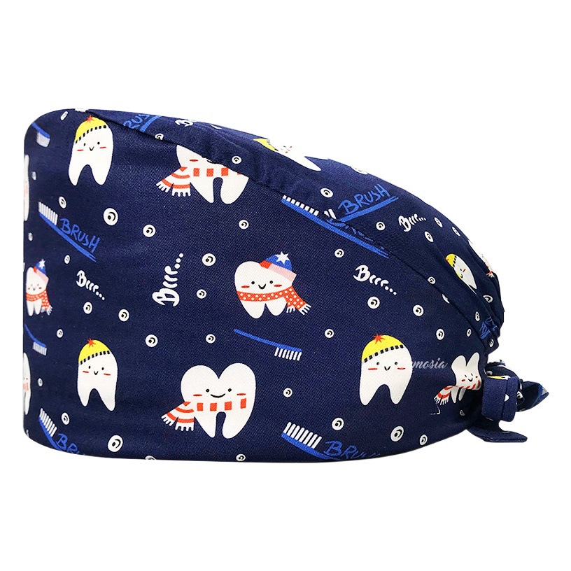 Gorro de Médico de Algodón Puro Estampado para Comercio Exterior, con Correa Ajustable con Botones, Absorbente de Sudor, Gorro de Dibujos Animados para Estudio, Gorro de Enfermera de UCI