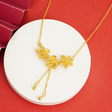 久不掉色沙金花卉项链女小众设计百搭时尚轻奢流苏真铜仿黄金饰品