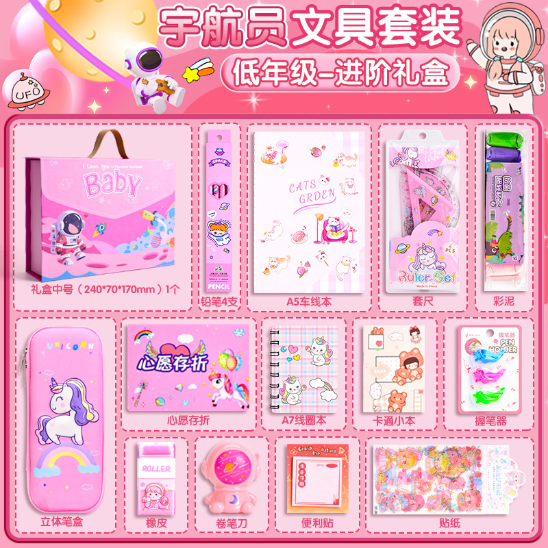 Juego de regalo de papelería con mochila de astronauta, paquete de regalo de regreso a clases con dibujos animados para estudiantes, regalo de cumpleaños de alto valor