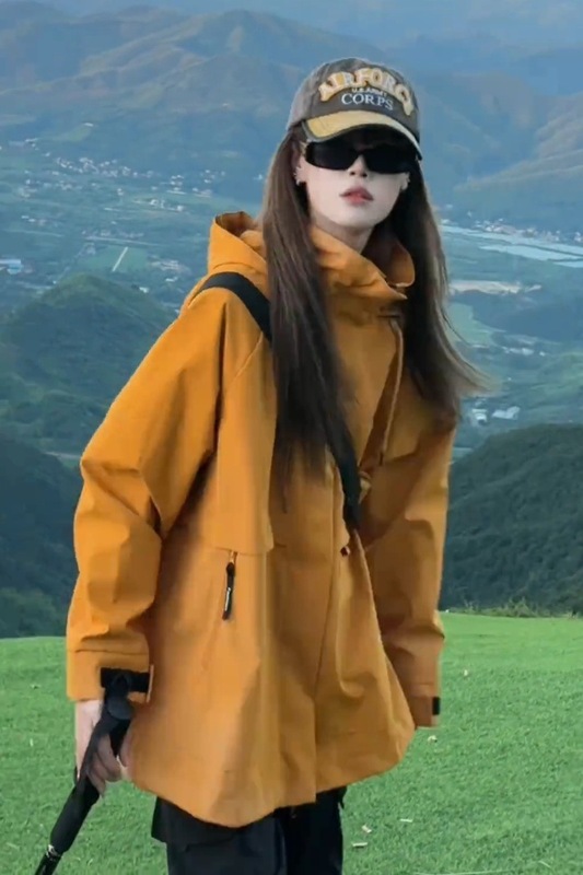 连帽冲锋衣外套女2025春秋新款休闲运动户外登山服工装夹克上衣潮|undefined