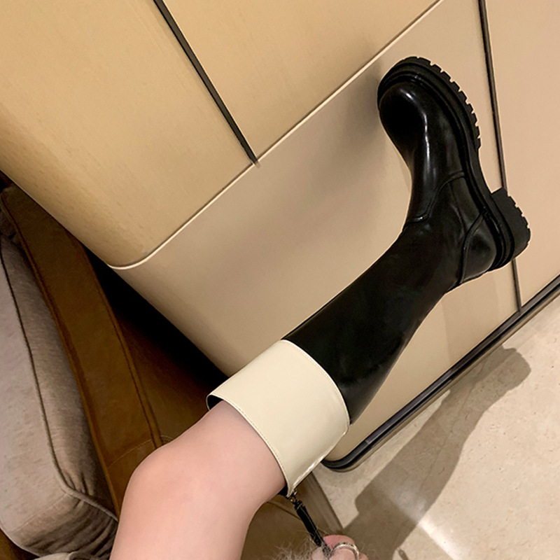 Uva mamá mismo estilo otoño e invierno Nuevo color a juego de moda punta redonda grueso inferior talón grueso de longitud media botas de caballero de adelgazamiento