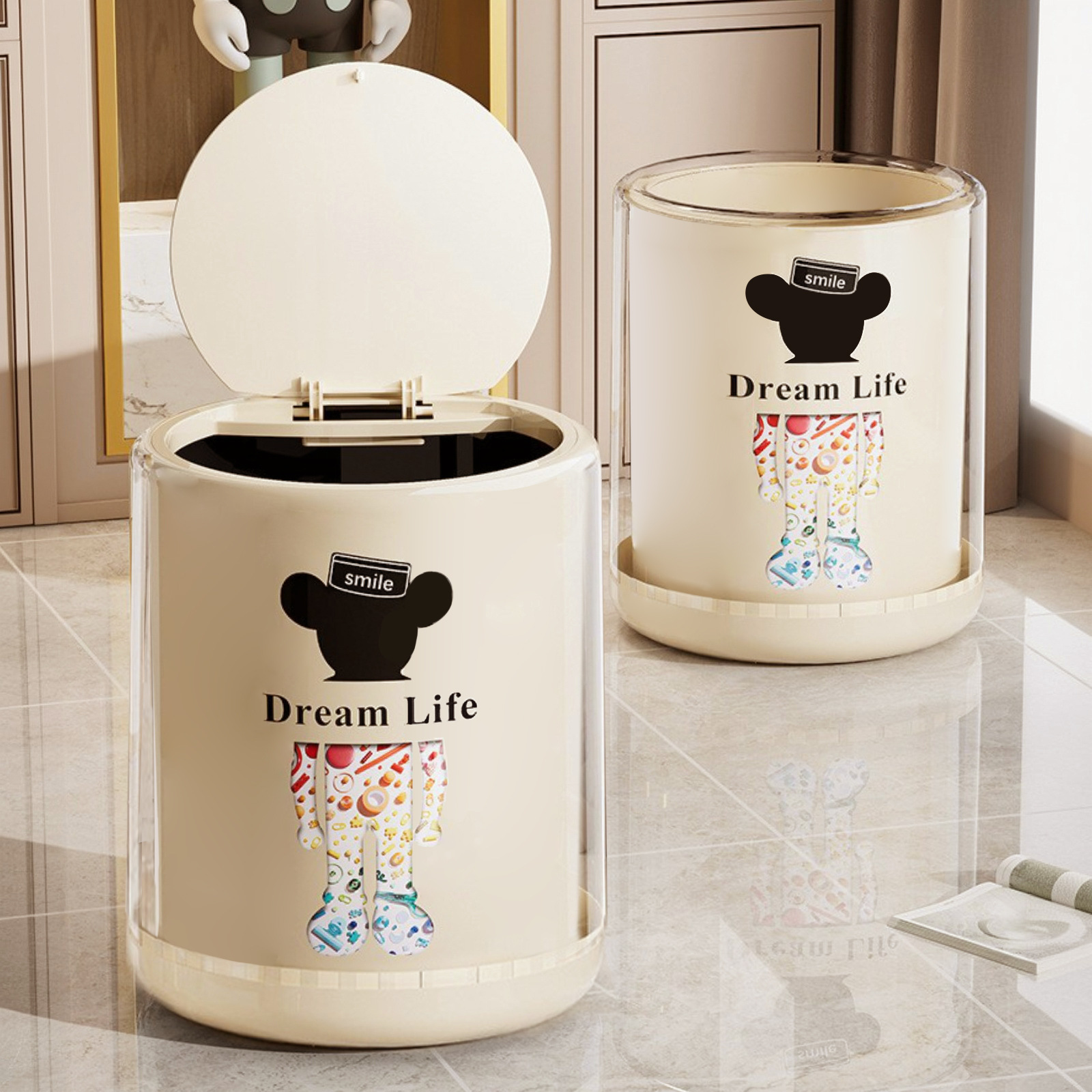Living Room Trash Bin Light Luxury with Lid Large Capacity Bedroom Kitchen Trash Bin Odor-proof Toilet Toilet Trash Bin