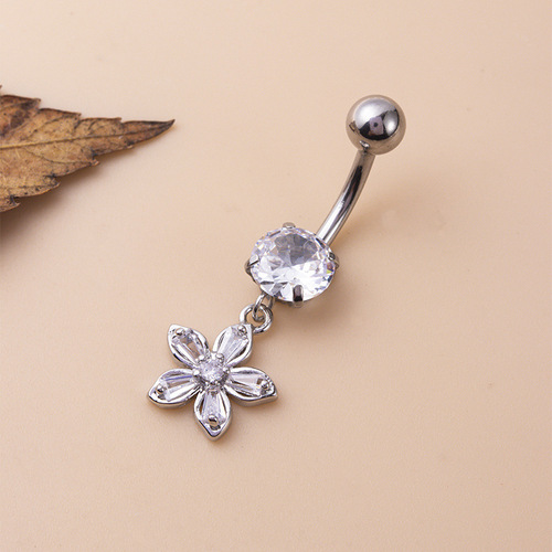 New style belly nail European and American belly piercing navel ornament micro-inlaid zircon butterfly love flower pendant stainless steel belly button nail