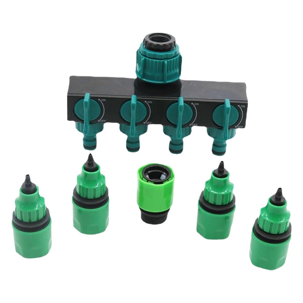 2 puntos micro spray conexión rápida unidireccional de cuatro grifos separador de agua al por mayor de riego de jardín 4 vías separador de manguera de grifo