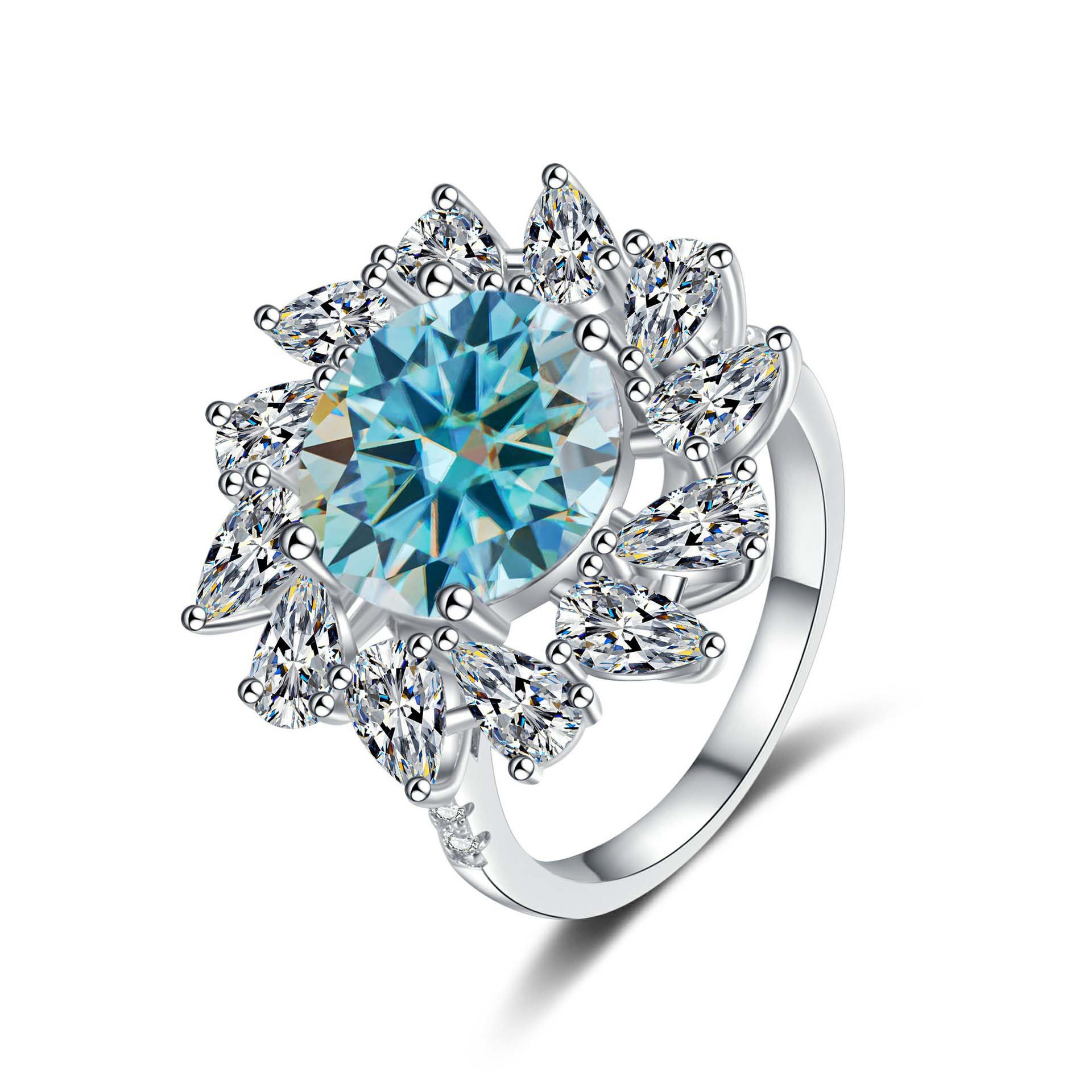 S925 anillo de diamante de color de plata esterlina, anillo de diamante en forma de pera de 5 quilates, anillo de mujer elegante y lujoso