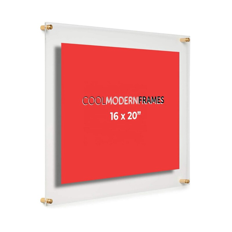 16X20" Clear Double Sided Floating Acrylic Picture Frame Display Wall Display Art Picture Frame with Gold Hardware 16X20" Clear Double Sided Floating Acrylic Picture Frame Display Wall Display Art Picture Frame with Gold Hardware