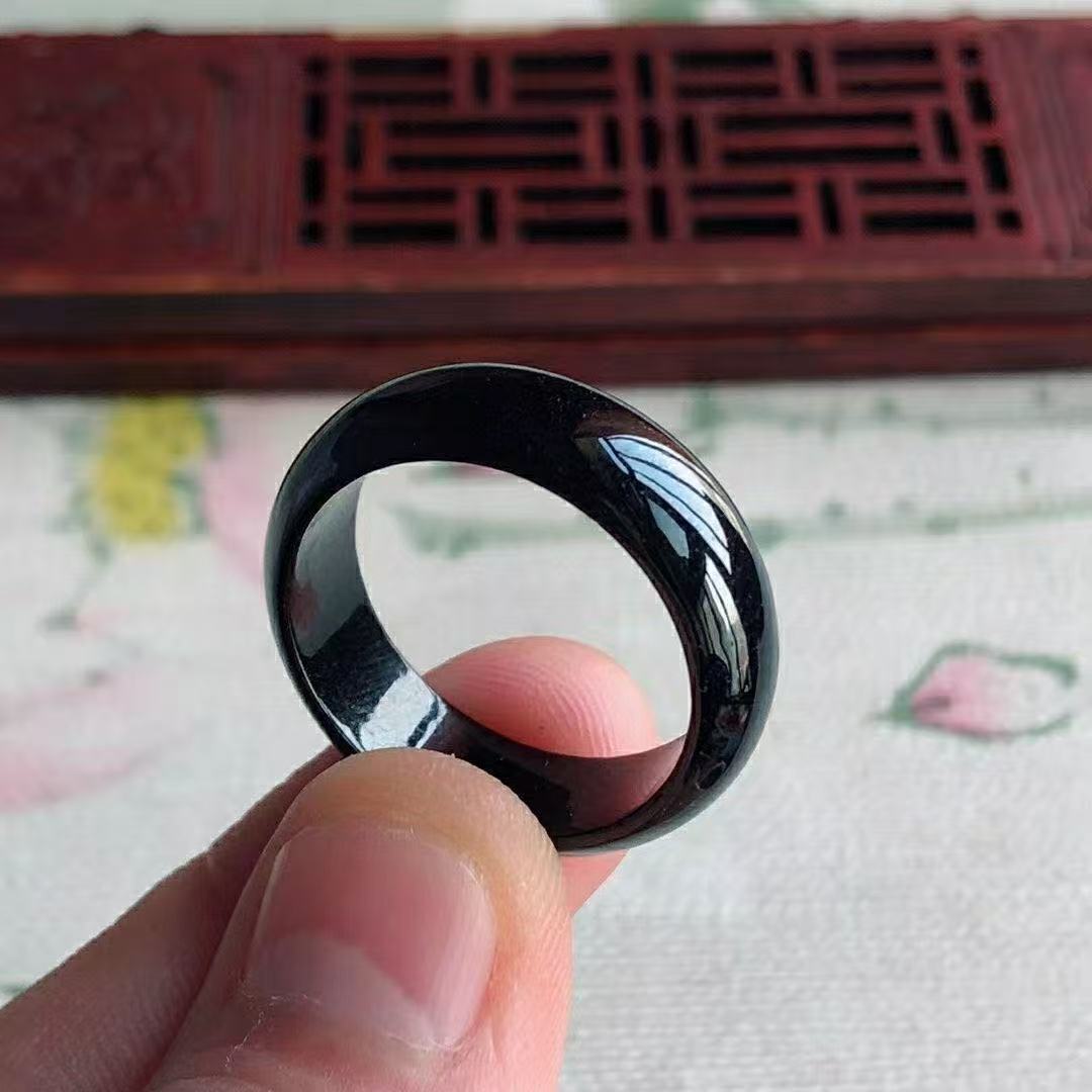 Genuine natural A-grade jadeite plain ring, black jadeite ring, unisex jade ring, pair of jade rings